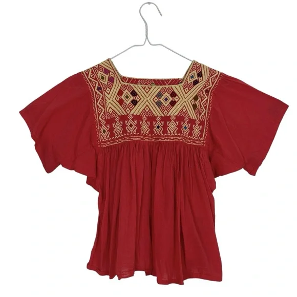 Mexican Embroidered Pink Boho Festival Peasant Top Blouse Size Medium - Picture 3 of 7